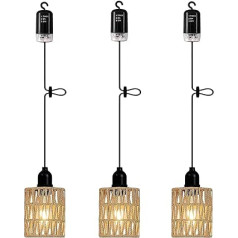 3 x Boho rotangpalmas lampa, vintage piekarināma lampa ar akumulatoru, akumulators, spuldze, griestu lampa, bez elektrības, barošanas pieslēgums, āra apgaismojums, āra laternas, laternas, laika apstākļu izturīga, priekš