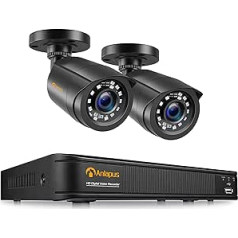 Anlapus 1080P CCTV drošības kameru sistēma, 8CH H.265+ 2MP DVR ierakstītājs ar (2) HD 1080P āra drošības kameru komplektu, bez cietā diska