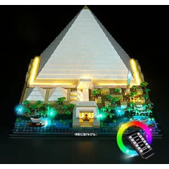 BrickBling LED apgaismojuma komplekts 21058 Architecture Cheops piramīdas komplektam (bez Lego komplekta, tikai gaismas), DIY apgaismojuma komplekts Lego lielajai Gizas piramīdai — tālvadības pults versija