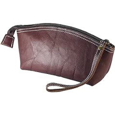 BAWAKO Premium cosmetic bag, make-up bag made of high-quality genuine leather, chic pencil case, small pencil case for women and girls, wine red, Elegant