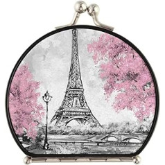 Xigua Vintage Paris Eifeļa tornis un Pink Tree kompaktais kosmētikas spogulis ar palielināmo lēcu, pārnēsājams ceļojumu kosmētikas spogulis, elegants rokas spogulis rokassomiņai, somiņai, somai