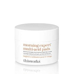 This Works Morning Expert daudzskābju spilventiņi, 60 spilventiņi – pīlinga spilventiņi sejai, bagātināti ar burvju lazdu, AHA un B3 vitamīnu, lai atbrīvotu aizsprostotas poras un izlīdzinātu sejas ādu.