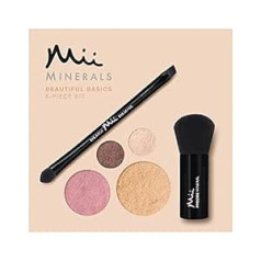 MII Cosmetics | 100% Mineral Beautiful Basics tonālais krēms, acu ēnas, vaigu un otu komplekts | ļoti pigmentēta krāsa, piemērota visiem ādas tipiem, ideāli piemērota jutīgai ādai | Krēms 02