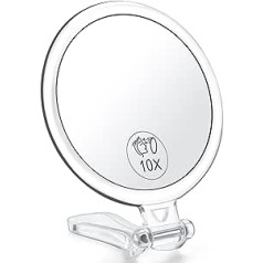 Amisce 10X Magnification Travel Handheld Mirror - 2 Sided Handheld Mirror with 1X 10X Magnification & Adjustable Handle/Stand Women Mother Gift