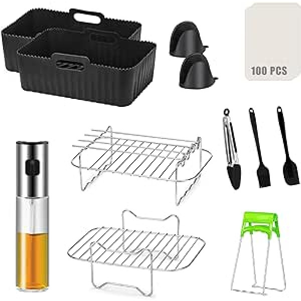 Air Fryer Accessories 11 PCS Applicable to Ninja Dual AF400UK AF451UK, Silicone Air Fryer Liner & Dual Air Fryer Racks & Paper Lining etc Dual Air Fryer Accessories Compatible with microwaves, ovens