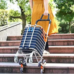 Shopping Trolley with Wheels, Folding All-Purpose Trolley for Climbing Stairs with Removable Waterproof Bag and Durable 8 Wheels and Aluminium Alloy Frame (30 x 45 x 95 cm), Navy Blue