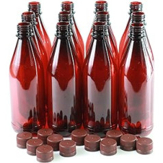12 x plastmasas alus pudeles dzintara/sarkana — brūns vāks — mājas brūvējums 500 ml
