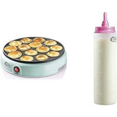 Bestron Poffertjes Maker, including dough scoop for 700 ml with scale, ideal for filling the Poffertjes device, colour: mint, dough bottle: white