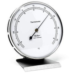 Fischer 117.01-01 Indoor Thermometer 103 mm Bimetal Thermometer Stainless Steel with Metal Base Made in Germany