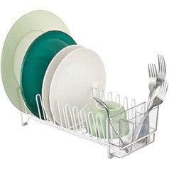 mDesign Metal Dish Drainer - Dish Drainer for Kitchen Counter, Worktop or Sink - with 3 Piece Plastic Cutlery Holder