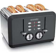Arendo - Automātiskais tosteris 4 šķēles no nerūsējošā tērauda, līdz četrām sviestmaižu un grauzdiņu šķēlītēm, apbrūnināšanas pakāpe 1-6, uzsildīšanas un atkausēšanas funkcija, drupu paplāte, 1630 W, GS sertificēts