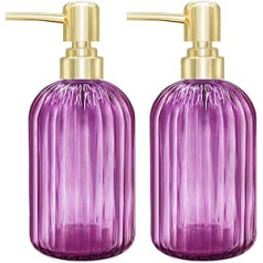 Ziepju dozators — 2 14 oz virtuves stikla ziepju dozators ar sūkni, vannas istabas caurspīdīga ziepju dozatora pudele roku ziepēm, mazgāšanas šķidrums zem losjona (violeta)