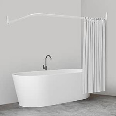 Erica Shower Rail 70 x 90, 90 x 140 or 70 x 160 cm Shower Curtain Rail Corner Suitable for Bathtubs, Angle Rod, Mounting without Ceiling Support, Curved Rod, White Powder-Coated Steel, Rustproof