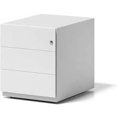 BISLEY Note Rolling Container with Handle Strip 3 Universal Drawers Metal 696 Traffic White 56.5 x 42 x 49.5 cm
