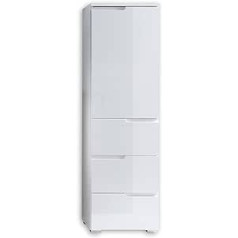 Stella Trading SPICE High Bathroom Chest of Drawers in White High Gloss - Bathroom Cabinet with Lots of Storage Space - 40 x 134 x 32 cm (W x H x D)