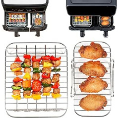 GINOYA Air Fryer Rack priekš Tefal EY9018 Dual Easy Fry 5.2/3.1 L, Cecotec 5.5/3.5 L Baskets, Moulinex 8.3 L, DMS 6L/4L, 304 Stainless Steel Airfryer Dual Divkameru karstā gaisa frier piederumi