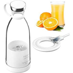 Blender Smoothie Maker, 350 ml Rechargeable USB Blender in Personal Size for Shakes, Juice, Smoothies, Electric Juice Cup with 4 Blades, Mini Blender Travel Bottle with Ergonomic Handle, White