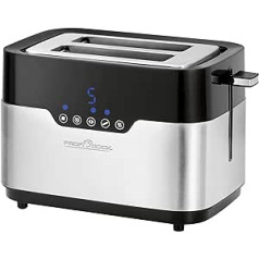 ProfiCook PC-TA 1170 Sensor Touch 2 Slice Toaster, Bun Attachment, Crumb Drawer, Centring Function, 7 Browning Levels, Stainless Steel, Black