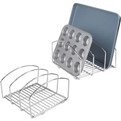 mDesign Set of 2 Kitchen Organisers - Dish Rack with 3 Compartments for Kitchen Tidy - Chrome Metal Dish Rack for Chopping Boards, Baking Moulds etc. - Silver