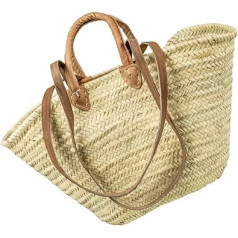 Adam Schmidt Shoulder Bag Palm Leaf with Leather Shoulder Strap and Leather Handles Approx. 53 x 26 cm Filling Height Approx. 33 cm, beige