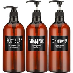 1000 ml Shampoo Bottle with Pump, Segbeauty 3 Pieces Empty Shampoo and Conditioner Bottle, Shampoo Dispenser Bottle for Body Soap, Brown Plastic Press Dispenser Refillable