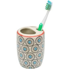 Tranquillo Hand Printed Ceramic Toothbrush Holder 8 x 8 x 11 cm Ethnic