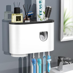Pie sienas stiprināms zobu birstes turētājs, elektriskās zobu birstes turētājs ar zobu pastas dozatoru, krūzīte un 4 birstes nodalījumi, daudzfunkcionāls zobu birstes turētājs vannas istabai (organizators) (melns)