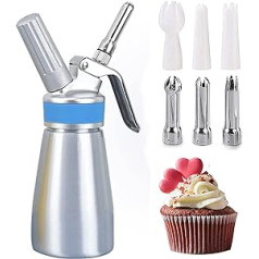 Comforty 250 ml Cream Dispenser, Cream Syphon Stainless Steel with 3 Decorative Nozzles and 1 Cleaning Brush, Stainless Steel Cream Dispenser for Creams and Sauces (250 ml Silver)