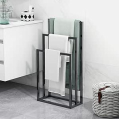 BOFENG 3-Tier Black Freestanding Towel Rail Chrome Towel Rack, Anti Rust Coating Metal Ladder Towel Rack for Bathroom Accessories