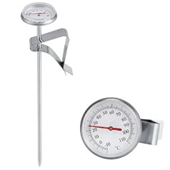 Milchtermometrs, 3 cm Zifferblatt, Milchaufschäumen, Kaffee-Thermometer, Edelstahl, sofortablesbares Thermometer mit Clip, -10 ~ 110 ℃, 19,3 cm Länge, Kaffee-Aufschäumzubehör