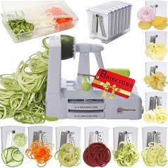 Brieftons 10-Blade Spiralizer - Strongest and Heaviest Vegetable Spiral Cutter, Best Spaghetti Maker for Vegetarian Noodles for Low Carbohydrate/Paleo/Gluten Free Products