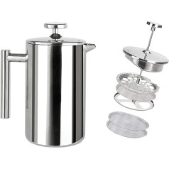 Cafetiere Edelstahl, French Press Kaffeemaschine 350 ml für 1/2/3/4 Tassen, heiße Schokolade Moka/Mokka Teekannen, Cold Brew Maker, Perkolatorfilter, teegefertigter Kaffeebereiter