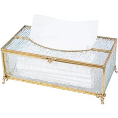 SLHEQING Cosmetic Tissues Box Gold Tissue Box Taisnstūrveida kosmētikas kastīte Saldu kaste Stikla un metāla kosmētikas salvešu kastīte kumodei Vannas istabas dekoram