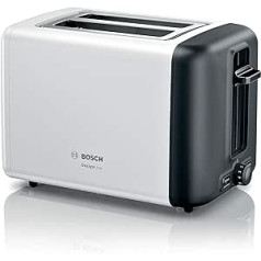 Bosch DesignLine TAT3P421DE Compact Toaster with Integrated Stainless Steel Bun Attachment, with Automatic Shut-Off, with Defrost Function, Perfect for 2 Slices of Toast, Lift Function, Wide, 970 W,