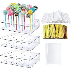 AMZMUKAUP Pop Cake Stand Pop Lollipop Stand, Pack of 3 Lollipop Stands, 20 Holes, Cake Pop Stand, Clear Lollipop Holder for Dessert Table, Wedding, Halloween, Christmas Party, Birthday Decoration