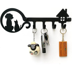 ELFSELF® sienas atslēgu turētājs - dzīvnieku mīļotājiem un dabas draugiem - viss ir glīti sakārtots ar atslēgu dēli - 4 pakaramie atslēgu paliktņi, melns metāls (sunim un kaķim)