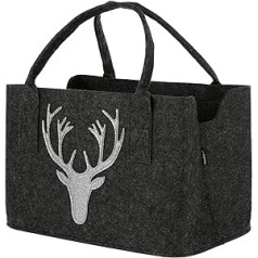 Nordstern Felt Firewood Bag with Sparkling Stag Head Dark Grey 40 x 25 cm, darkgray