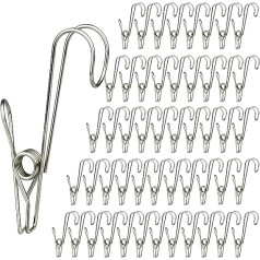 Washing Pegs, Multifunctional Metal Clips, Storm Clips, Laundry Sock Clips, Clips for Photos, Towel Clips, Clothes Pegs, Stainless Steel (Pack of 50)