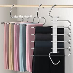 devesanter Trouser Hangers, Space-Saving Hangers for the Wardrobes, 2 Pack, Multifunctional, Trousers Organiser, Non-Slip, for Jeans, Clothes, Scarves, Towels (Black with 10 Clips)