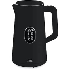 ADE Energy-Saving Kettle with Temperature Adjustment, 40-100°C, 1.5 litres, Stainless Steel, BPA-Free, Matt Black