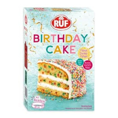RUF dzimšanas dienas kūka, krāsaina dzimšanas dienas kūka, viegla mīklas mīkla ar konfeti dekoriem, irdens kūkas krēms un krāsains dekoru maisījums, bērnu dzimšanas dienām, ģimenes ballītēm un uzņemšanai skolā, 1