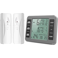 Brifit ledusskapja termometrs saldētavas termometrs ar 2 sensoriem, iekštelpu termometrs āra ar temperatūras trauksmi, min/maks., temperatūras tendenču displeja bultiņa — pelēka