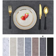 Homaxy Washable Placemats, Set of 4, Waterproof Place Mats, Wipe Clean Double-Sided Place Mats, Leather, Non-Slip Placemats, Beautiful Table Coasters, Dark Grey