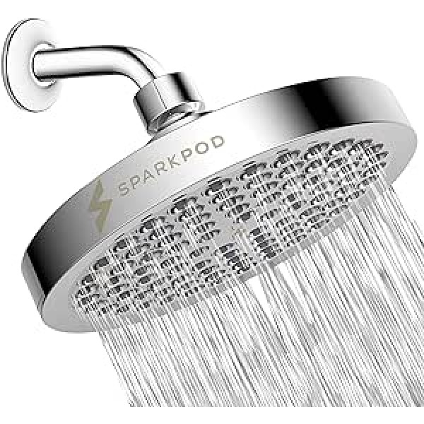 SparkPod Fixed Shower Head - High Pressure Rain - Luxury Modern Chrome Look - Easy Tool Free Installation - The Perfect Adjustable Replacement (Chrome, 15 cm Round)