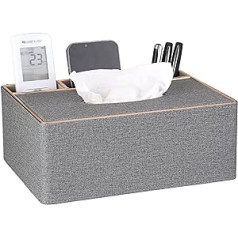 BTSKY Rectangle Tissue Box with Remote Control Storage Box with Golden Line - Stylish Napkin Holder for Desk, Tissue Paper Holder (Grey)