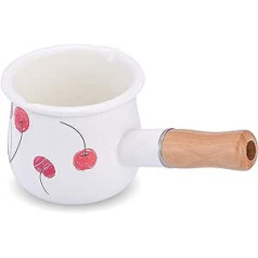4 in Enamel Mini Sauce Pan Milk Butter Warmer Pot with Wooden Handle (Cherry)