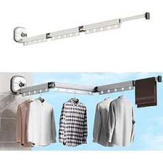 Clothes Airer, Retractable Wall-Mounted Clothes Rack with Suction Cup, Retractable Foldable Clothes Rail with Hooks & Towel Holder Balcony, Laundry, Bathroom, Bedroom (Milky White, 3-Way)