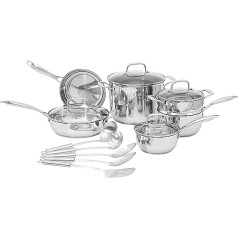 Amazon Basics 15 Piece Stainless Steel Cookware Set Pots, Pans and Cooking Utensils