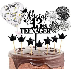 13 Cake Decoration Birthday Happy Birthday Cake Decoration Black 13th Birthday Cake Decoration Official Teenager 13 Cake Topper Glitter Birthday Cake Topper with Sequin Balloons