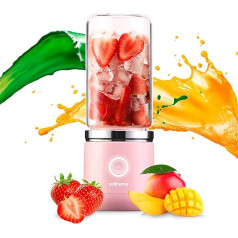 Edihome, Smoothie Maker to Go, Blender, for Shake, Smoothie, Vegetables and Fruit, Electric Mini Mixer with Glass Cup, 380 ml, USB Rechargeable, 2000 mAh (Pink)